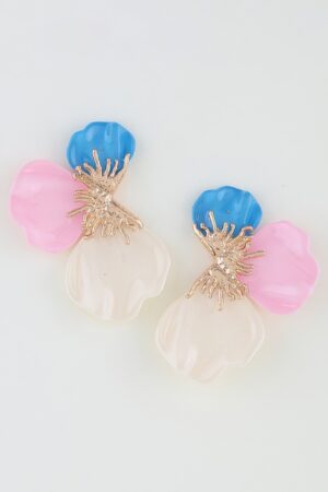 Multi Stone Scale Flower Earrings – Scalloped Petal Drops