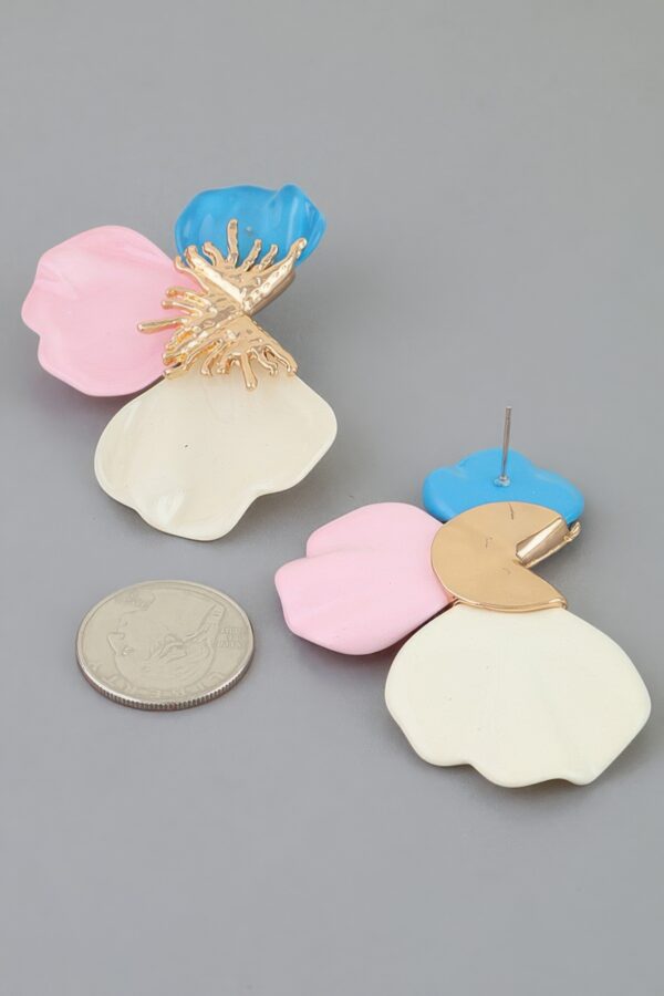 Multi Stone Scale Flower Earrings - Scalloped Petal Drops