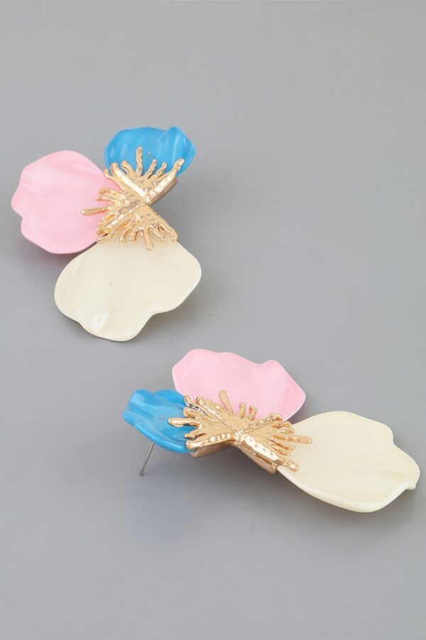 Multi Stone Scale Flower Earrings - Scalloped Petal Drops