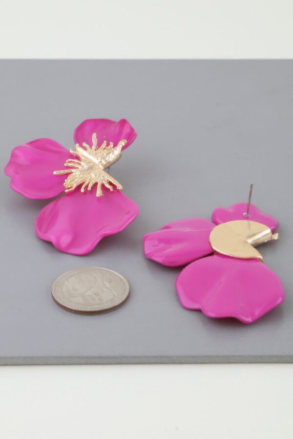 Multi Stone Scale Flower Earrings - Scalloped Petal Drops