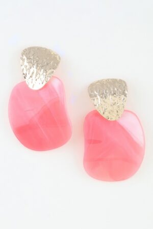 Marble-Inspired Drop Earrings with Hammered Metal Top