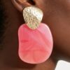 Marble-Inspired Drop Earrings with Hammered Metal Top