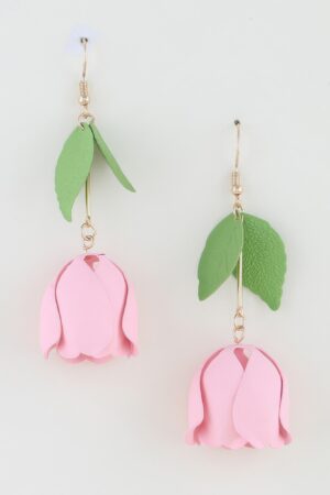 Rose Drop Earrings with Sculpted 3D Rose Pendant