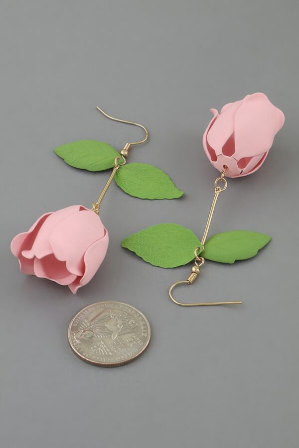 Rose Drop Earrings with Sculpted 3D Rose Pendant