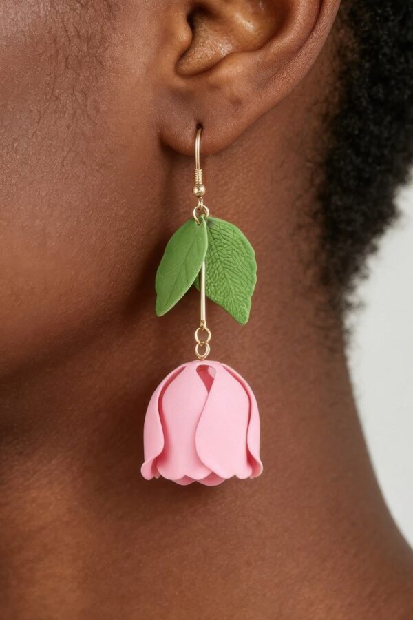 Rose Drop Earrings with Sculpted 3D Rose Pendant