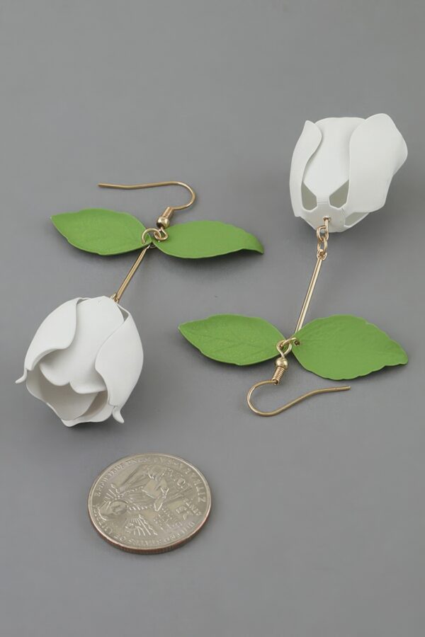 Rose Drop Earrings with Sculpted 3D Rose Pendant