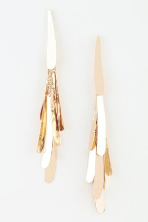 Polished Feather Drop Earrings with Elongated Chain