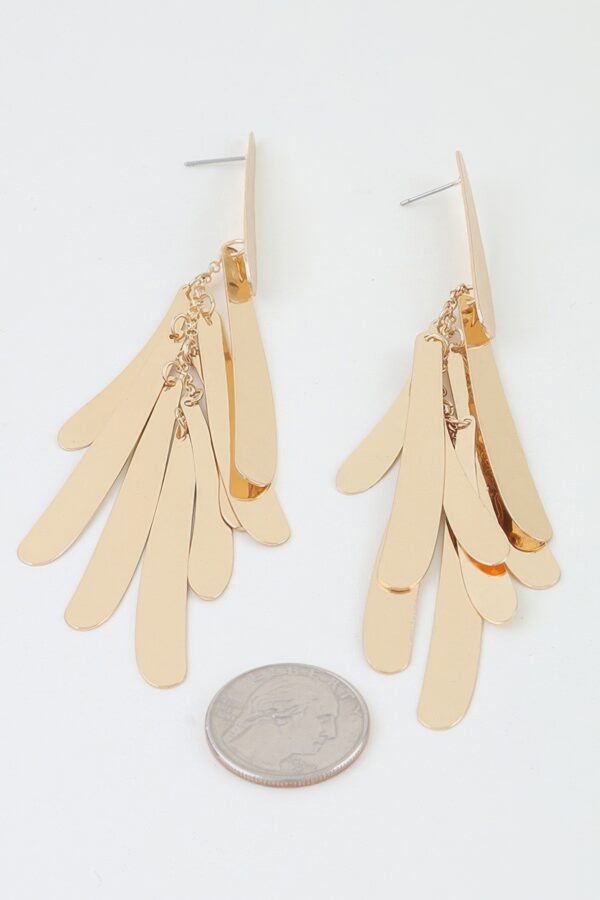 Polished Feather Drop Earrings with Elongated Chain