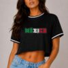 Micro Mesh Mexico Print Crop Top – Striped Tape Trim