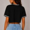 Micro Mesh Mexico Print Crop Top - Striped Tape Trim