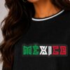 Micro Mesh Mexico Print Crop Top - Striped Tape Trim