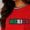 Micro Mesh Mexico Print Crop Top - Striped Tape Trim