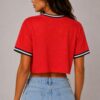 Micro Mesh Mexico Print Crop Top - Striped Tape Trim