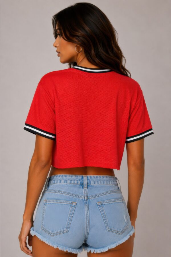 Micro Mesh Mexico Print Crop Top - Striped Tape Trim