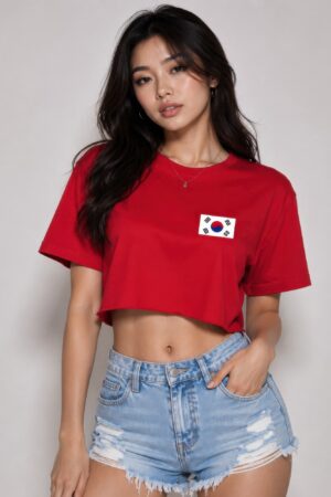 Short-Sleeve Cropped Cotton Korea 2026 Graphic Shirt