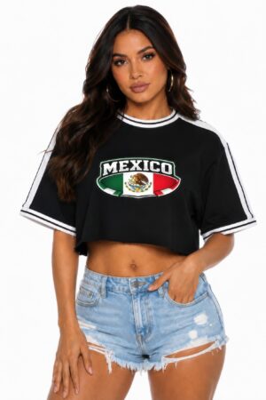 Cropped Cotton Short-Sleeve Shirt with Mexico Print