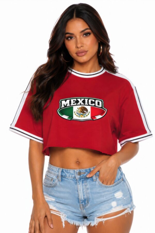 Cotton Mexico Print Cropped Tee – Raw Hem