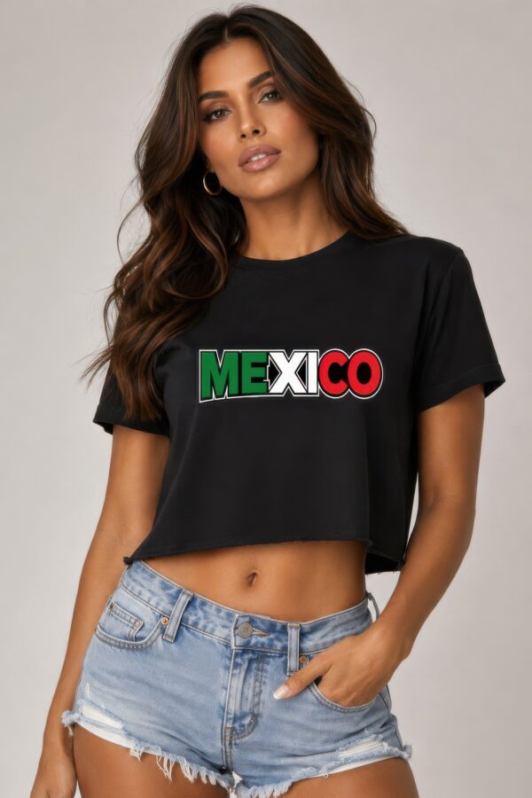 Mexico Print Cropped Cotton Tee - Raw Hem