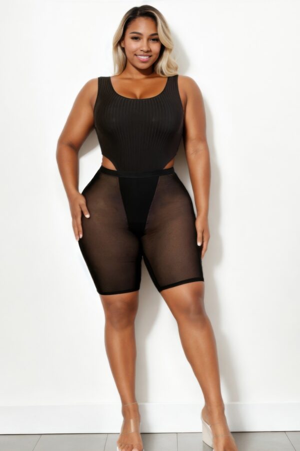 Plus Size Mesh Biker Shorts with Sheer Mesh Panels – Black