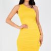 Ruched One-Shoulder Midi Bodycon Dress – Solid Colors