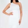 Ruched One-Shoulder Midi Bodycon Dress – Solid Colors
