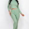 Ribbed Mock Neck Top & Leggings Set – High-Stretch Jersey