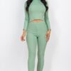 Ribbed Mock Neck Top & Leggings Set – High-Stretch Jersey
