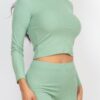 Ribbed Mock Neck Top & Leggings Set – High-Stretch Jersey