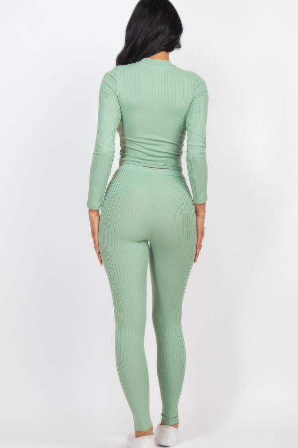 Ribbed Mock Neck Top & Leggings Set – High-Stretch Jersey