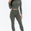 Ribbed Mock Neck Top & Leggings Set – High-Stretch Jersey