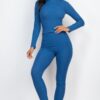 Ribbed Mock Neck Top & Leggings Set – High-Stretch Jersey