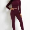 Ribbed Mock Neck Top & Leggings Set – High-Stretch Jersey