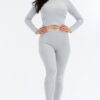 Ribbed Mock Neck Top & Leggings Set – High-Stretch Jersey