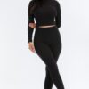 Ribbed Mock Neck Top & Leggings Set – High-Stretch Jersey