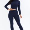 Ribbed Mock Neck Top & Leggings Set – High-Stretch Jersey
