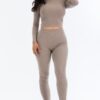 Ribbed Mock Neck Top & Leggings Set – High-Stretch Jersey