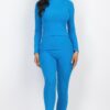 Ribbed Mock Neck Top & Leggings Set – High-Stretch Jersey