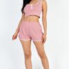 French Terry Cropped Tank & Shorts Set – Button Front with Contrast Trim