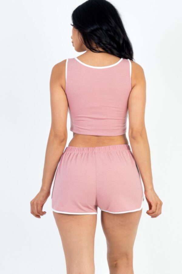 French Terry Cropped Tank & Shorts Set – Button Front with Contrast Trim