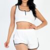 French Terry Cropped Tank & Shorts Set – Button Front with Contrast Trim
