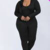 Plus-Size Scoop Neck Long-Sleeve Bodycon Jumpsuit