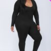 Plus-Size Scoop Neck Long-Sleeve Bodycon Jumpsuit