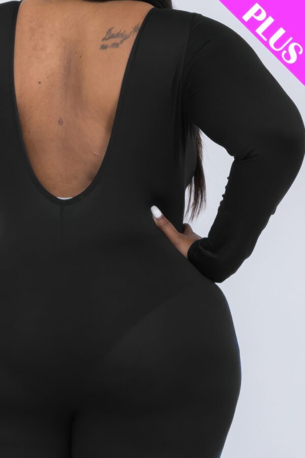 Plus-Size Scoop Neck Long-Sleeve Bodycon Jumpsuit