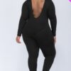 Plus-Size Scoop Neck Long-Sleeve Bodycon Jumpsuit