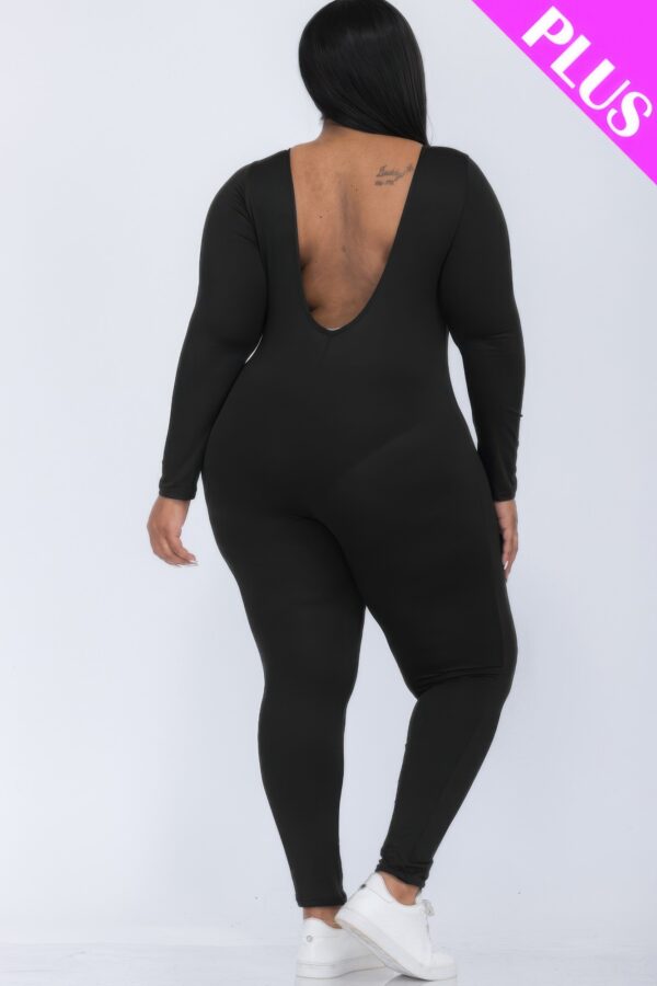Plus-Size Scoop Neck Long-Sleeve Bodycon Jumpsuit