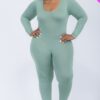 Plus-Size Scoop Neck Long-Sleeve Bodycon Jumpsuit