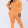 Plus-Size Scoop Neck Long-Sleeve Bodycon Jumpsuit