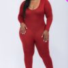 Plus-Size Scoop Neck Long-Sleeve Bodycon Jumpsuit