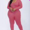 Plus-Size Scoop Neck Long-Sleeve Bodycon Jumpsuit