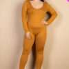 Plus-Size Scoop Neck Long-Sleeve Bodycon Jumpsuit
